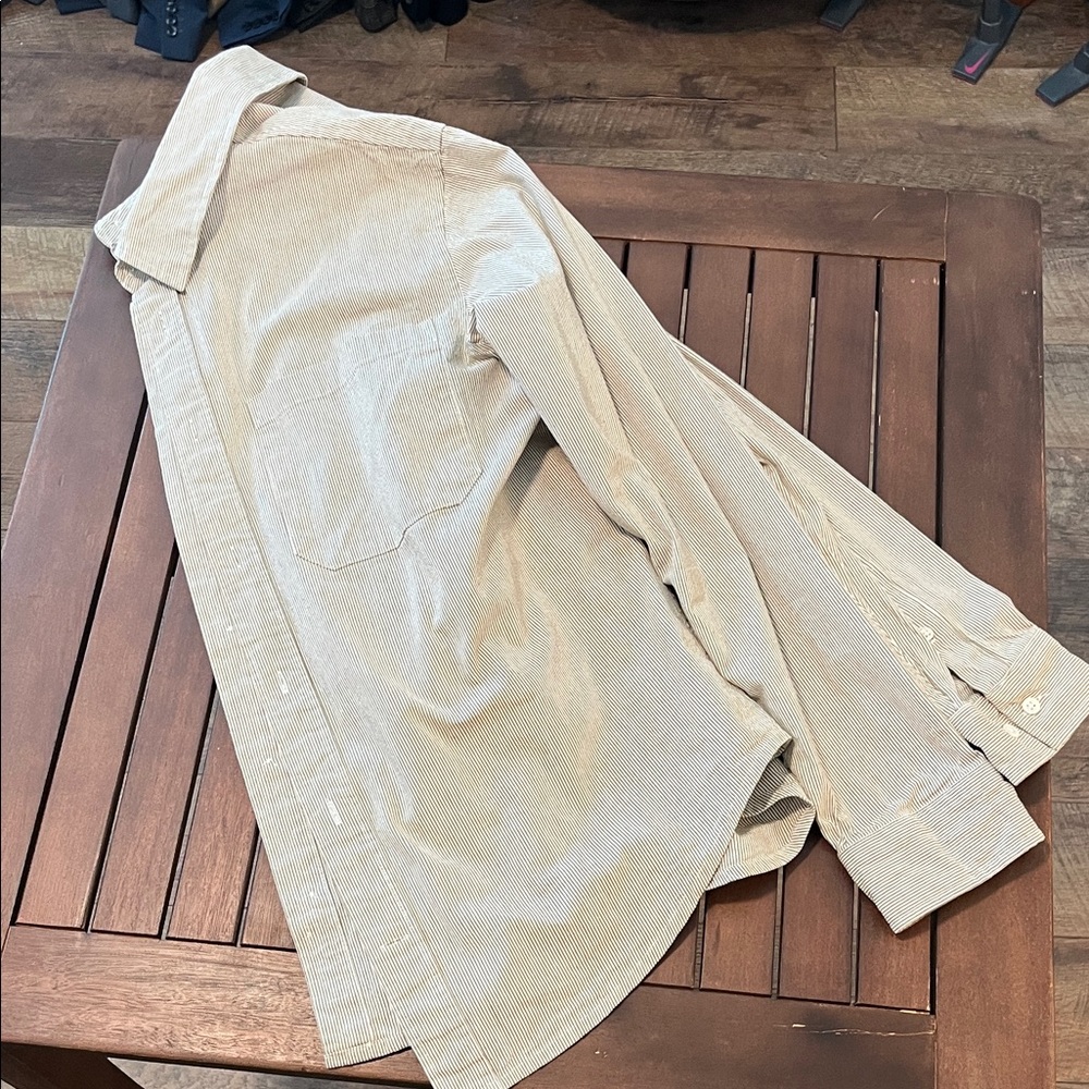 Tan and white strip loose fitting Button-Up Shirt
